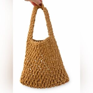 Handwoven Crochet Net Mini Tote Bag | Tan - NEW